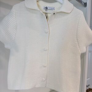 Zara Cream Ribbed Button-Up Cardigan